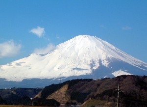 Mt. Fuji taken in Feb. 2004 from a highway as I travelled. The clearest views of the volcano are in the winter.