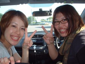 Two young ladies on the way to a live concert. They took me to Toyama city from Kanazawa.