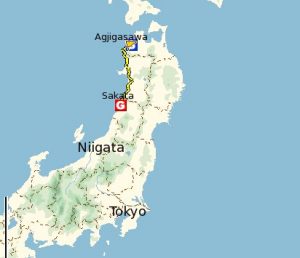 Route of trip from Ajigasawa to Niigata