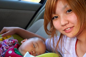 Masako's daughter Saori with her 8 month old baby