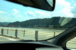 The Agano River as seen from Route 49. It overflowed its banks on July 29th due to heavy rains.