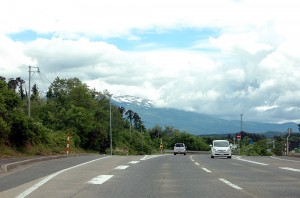 Route 7 in Akita close to the Yamagata border. Mt. Chokai is in the background.