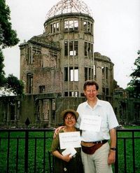 August 6, 1999 at Peace Park Hiroshima in front  of the building that was directly under the atomic   bomb when it exploded. The force of the impact   went outward and flattened everything within a 2    kilometer radius except the building just below it.