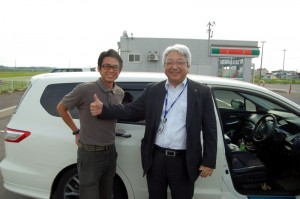 Two men who took me to Higashi Noshiro from Akita City. The older man says he always stops for hitchhikers!