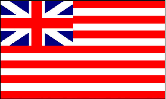 The ensign of the East India Trading Company from 1707-1801. It has 13 stripes just like the American flag