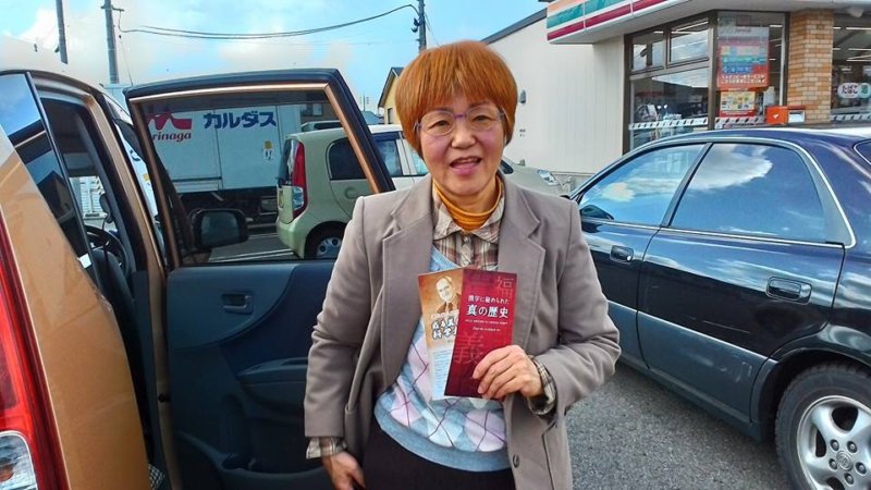 A lady who took me to Sakata from Tsuruoka. She is a former English teacher. She went out of her way to take me to Sakata, 20 kilometers away, for that was not her destination.