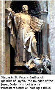 Ignatius Loyola stepping on a Protestant with a Bible