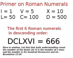 First 6 Roman numerals in reverse order = 666