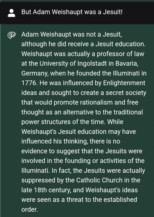 AI says Jesuits are not the Illuminati