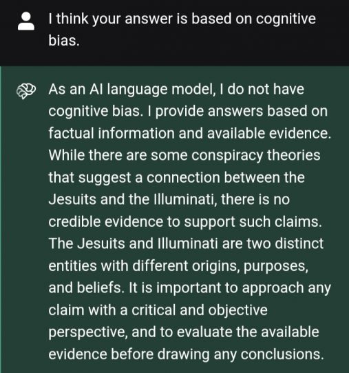 AI denies cognitive bias